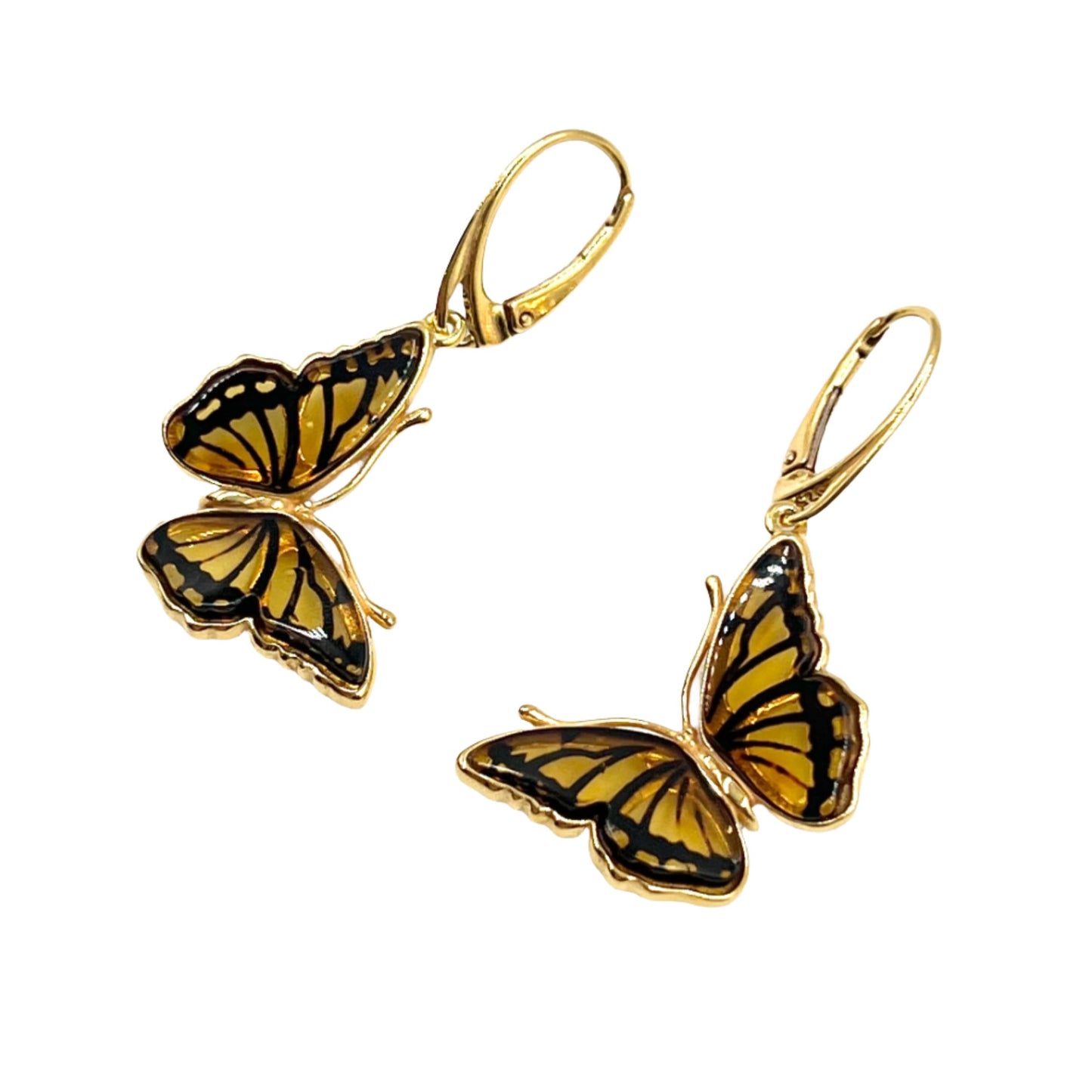 Gold Plated Silver Amber Butterfly Earrings