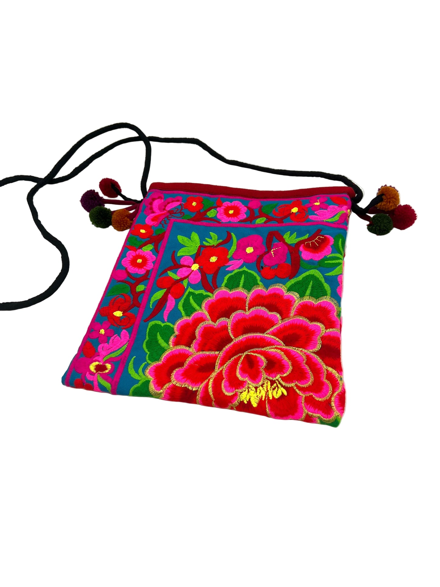 Embroidered Lotus Flower Crossbody Bag