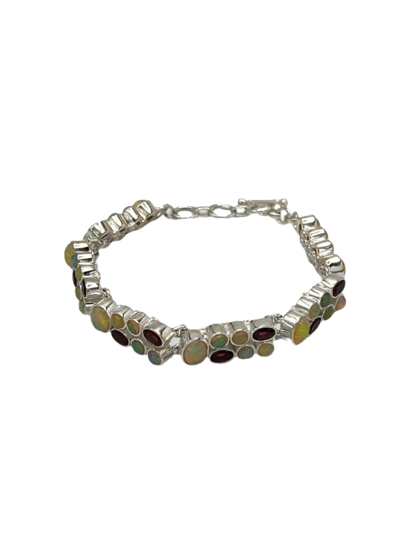 Sterling Silver Ethiopian Opal & Garnet Bracelet