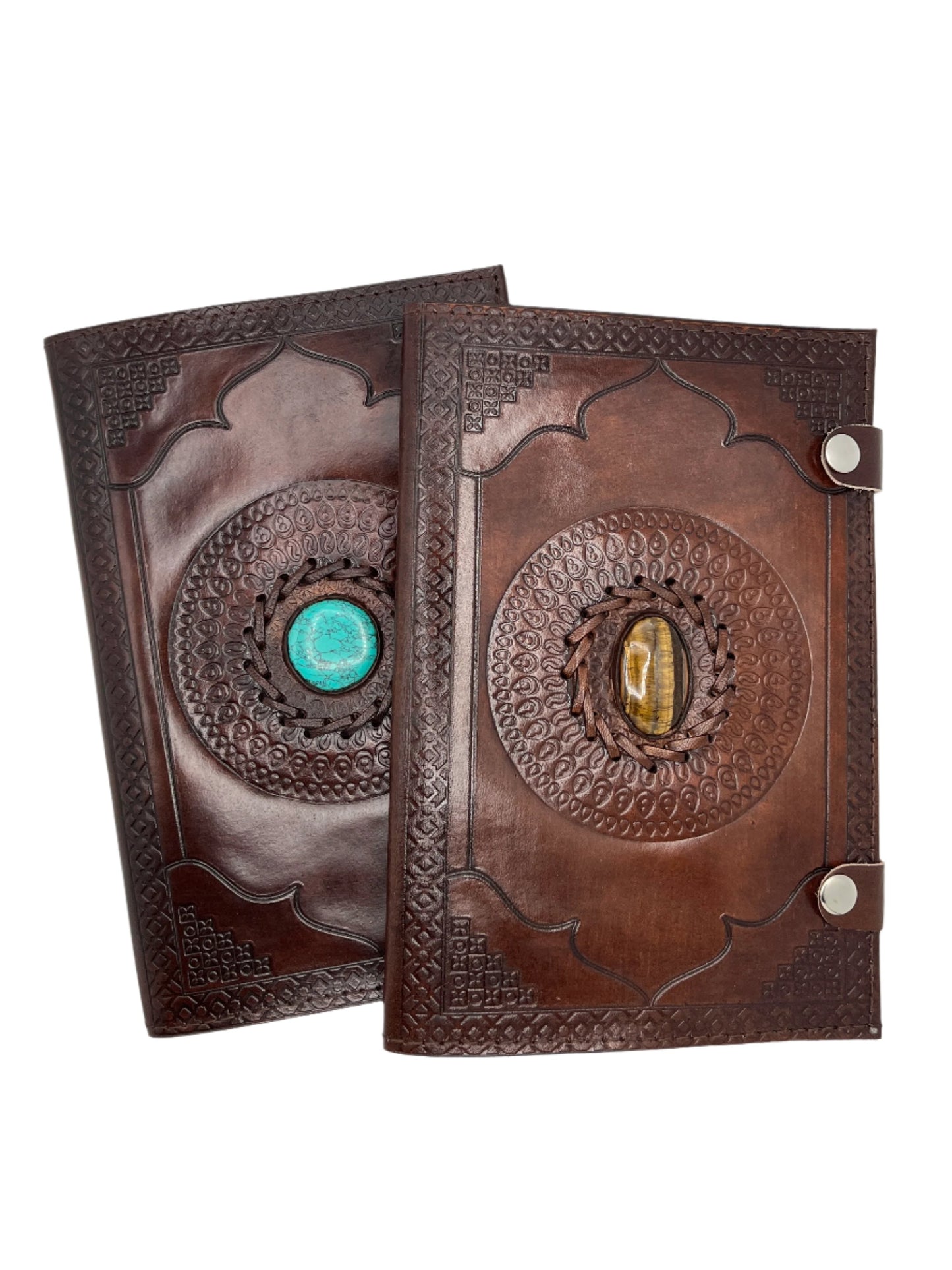 Camel Leather Gemstone Journal | Circle Mandala | 9" x 6" x 1/2"