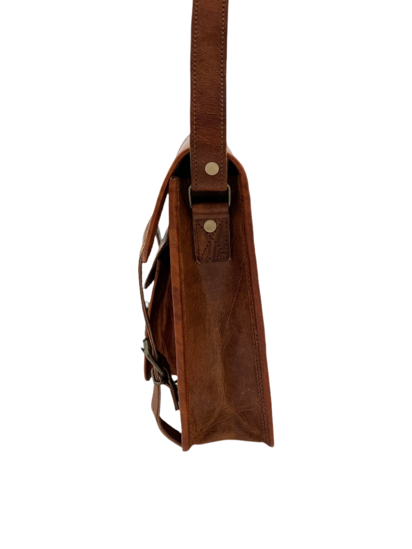 Camel Leather Cross Body Messenger Bag