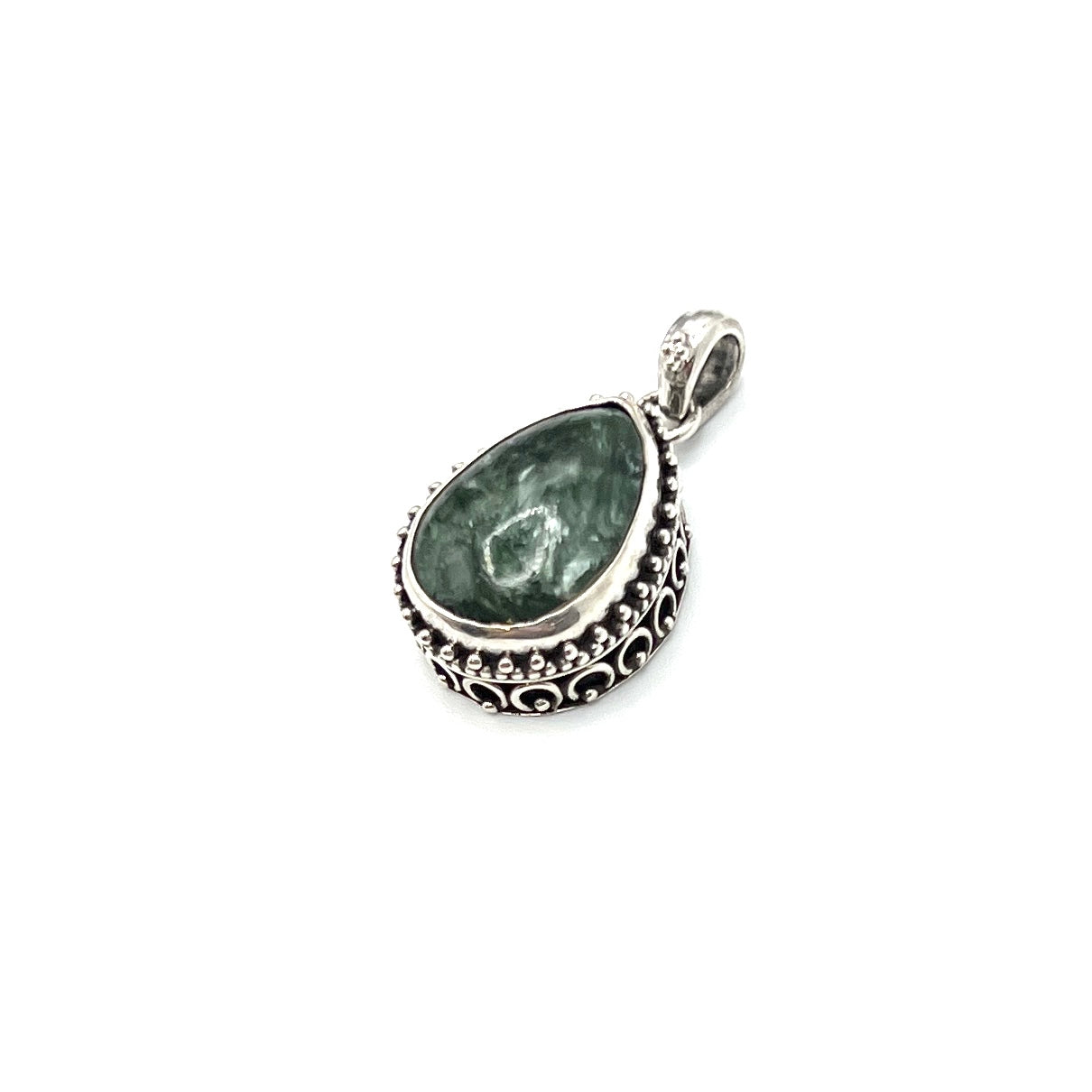 Sterling Silver Beaded Seraphinite Teardrop Pendants