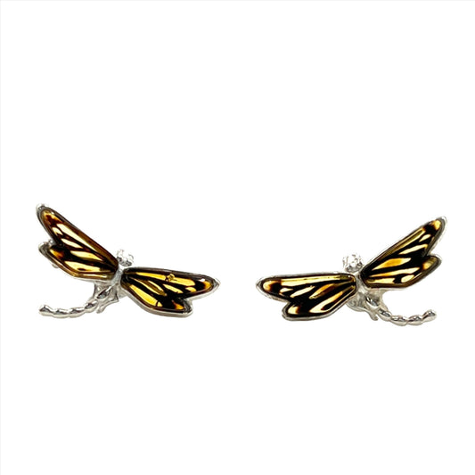 Amber Dragonfly Studs