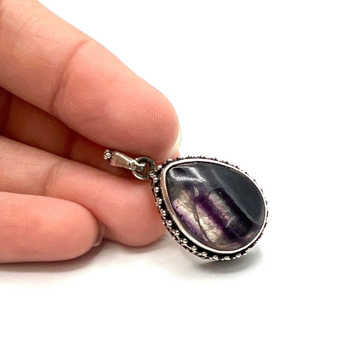 Sterling Silver Beaded Fluorite Teardrop Pendants