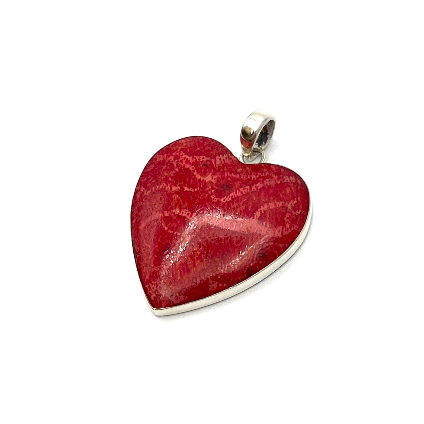 Sterling Silver Red Coral Heart Pendant