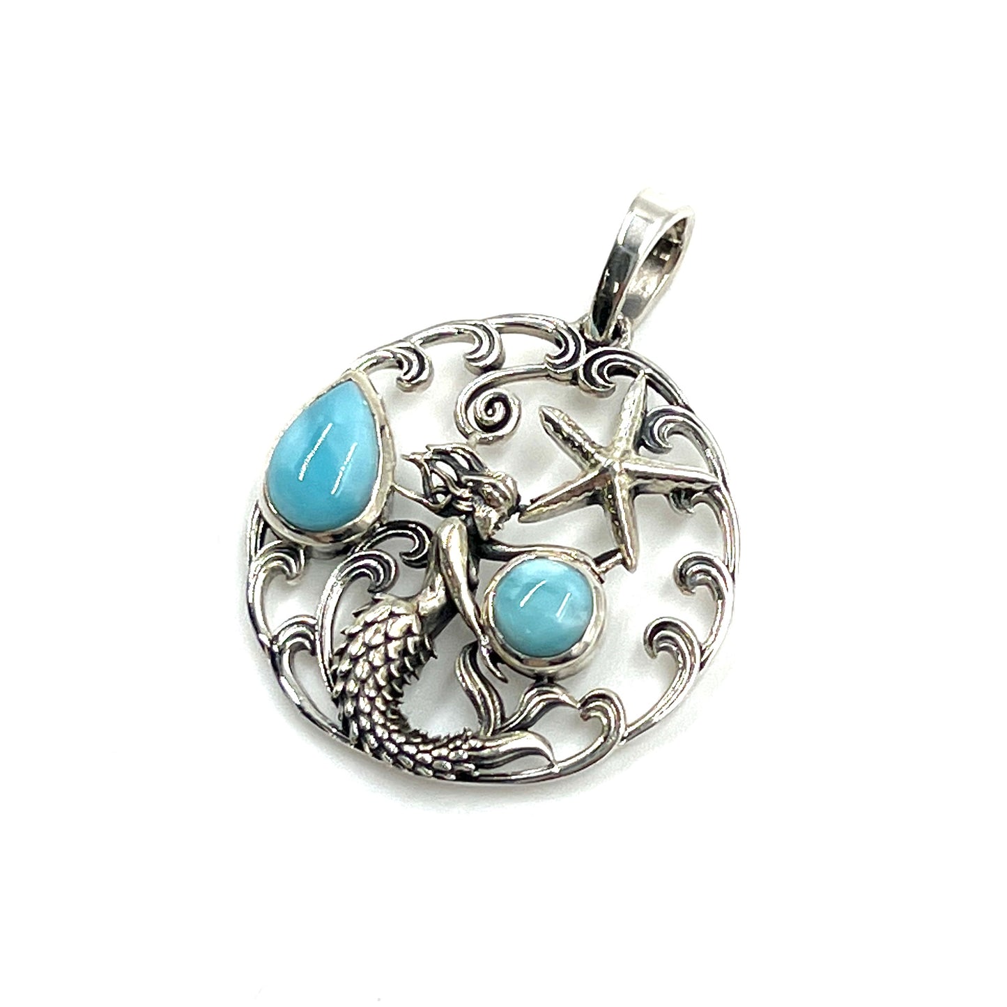 Sterling Silver Mermaid Larimar Pendants