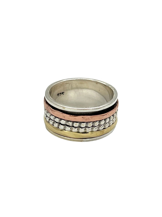 Sterling Silver Multi Metal Center Beaded Spinner Ring