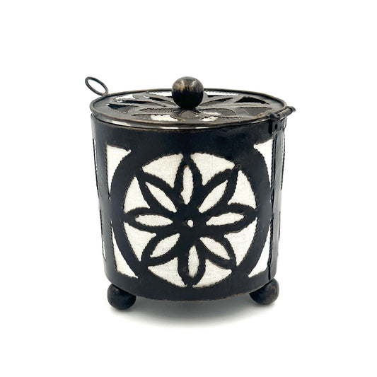 Handcut Flower Iron Candle Holders w/ Lid