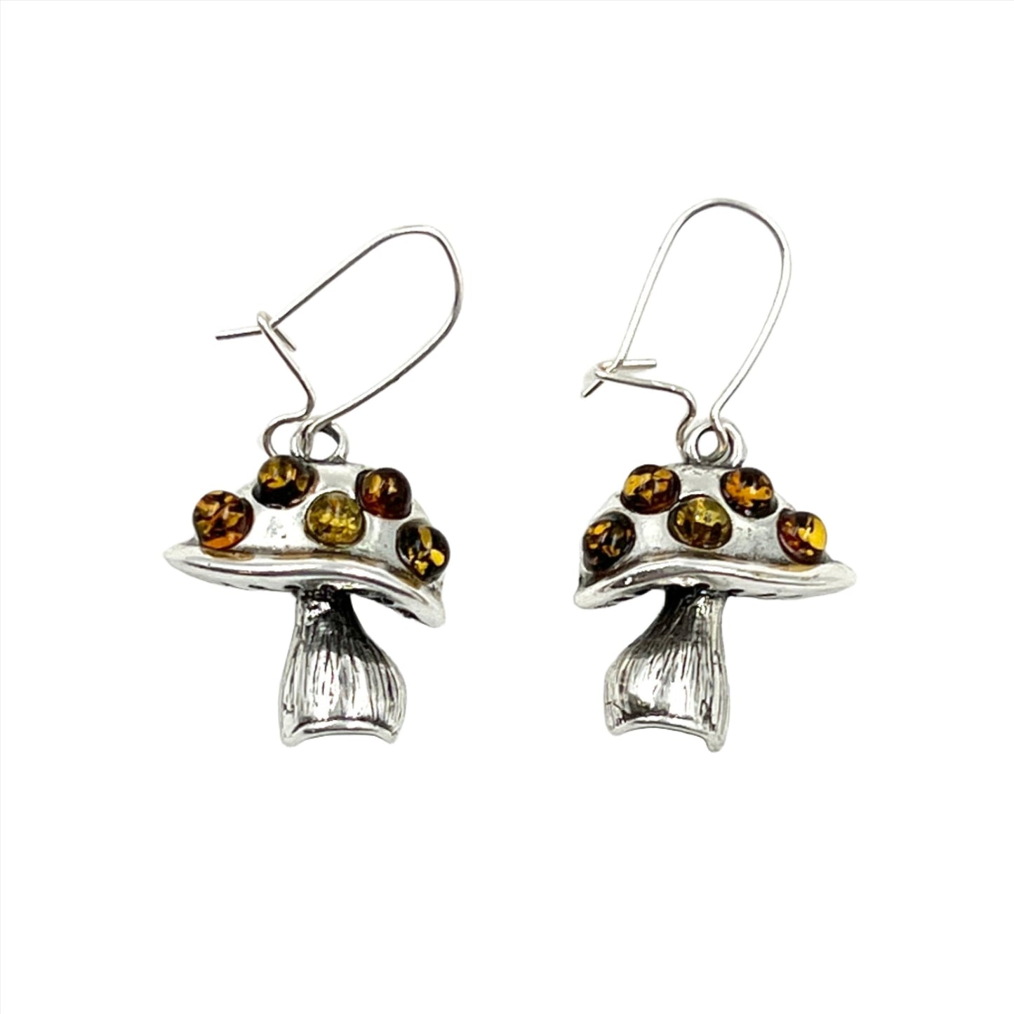 Sterling Silver Amber Mushroom Earrings