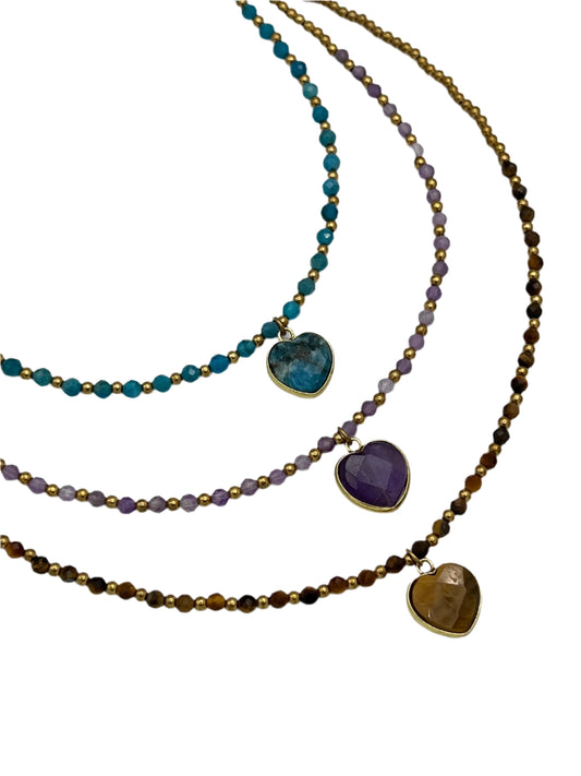 Heart Gemstone Brass Necklaces