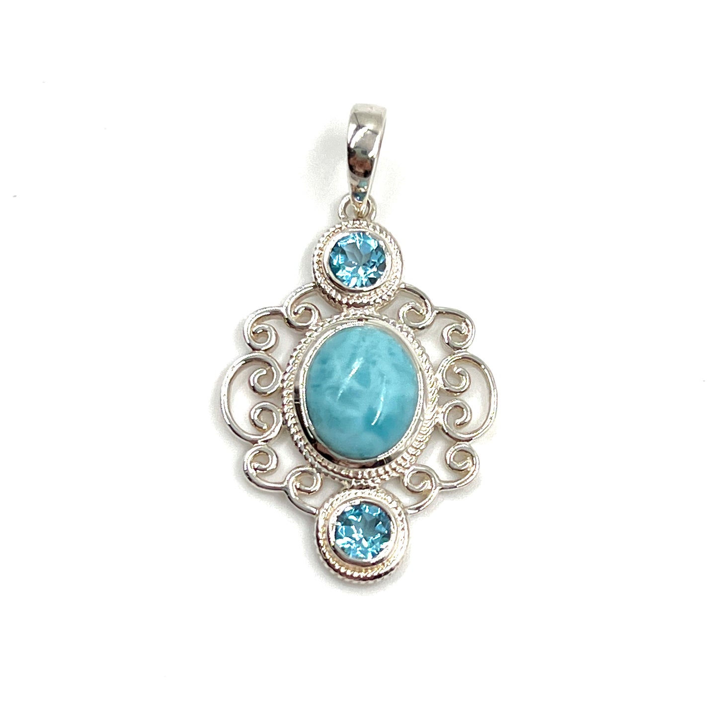 Sterling Silver Larimar & Blue Topaz Pendants