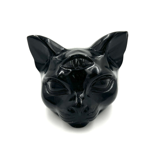 Large Third Eye Obsidian Cat