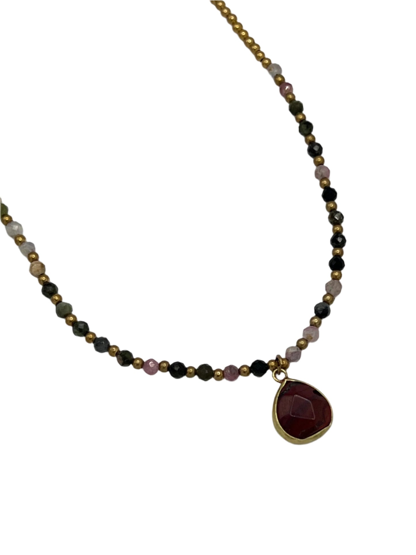 Teardrop Gemstone Brass Necklaces