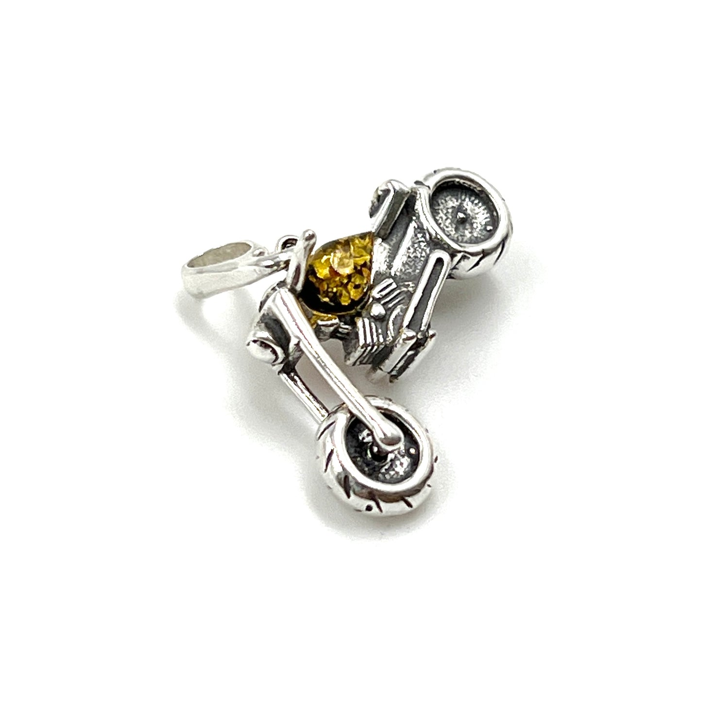 Sterling Silver Amber Motorcycle Pendants