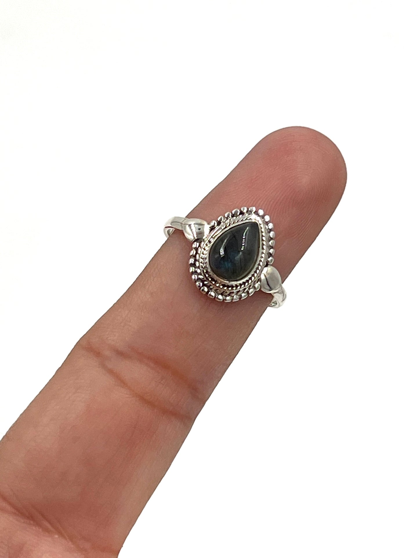 Beaded Teardrop Labradorite Ring