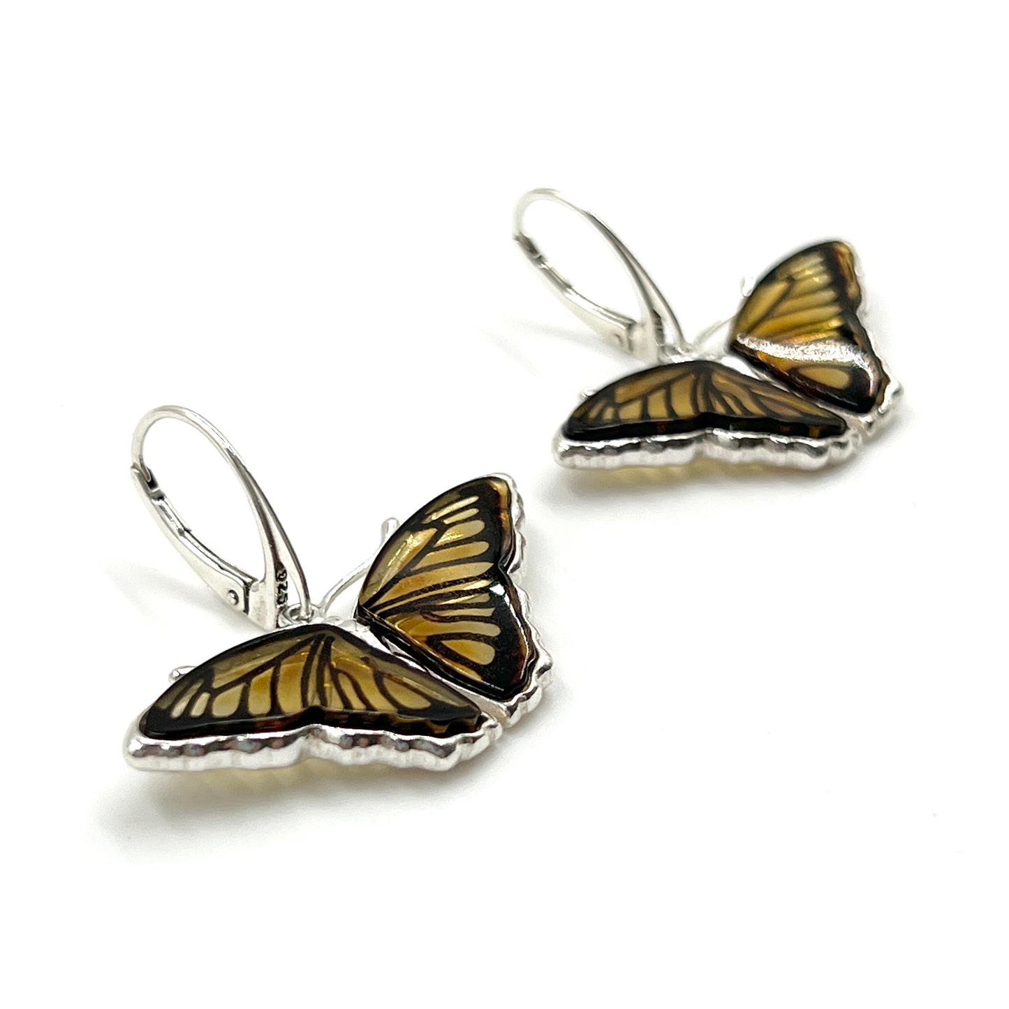 Sterling Silver Amber Butterfly Earrings