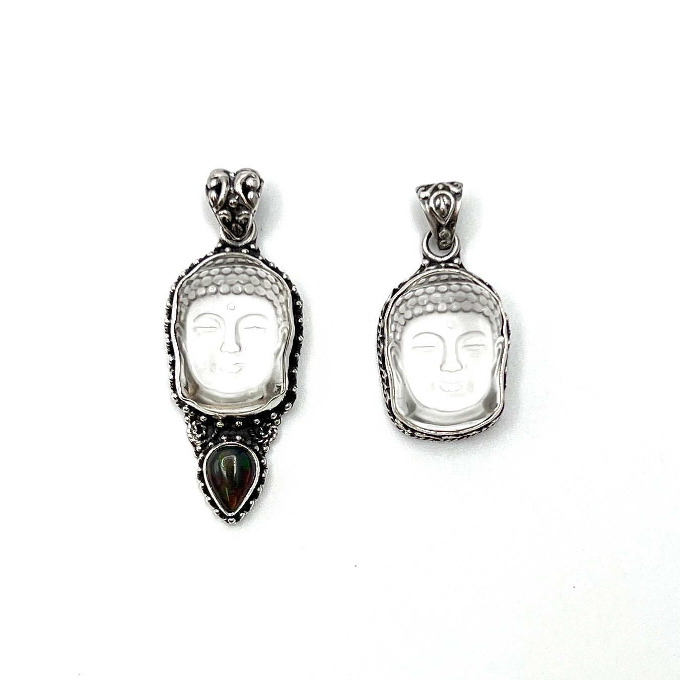 Clear Quartz & Opal Buddha Head Pendants