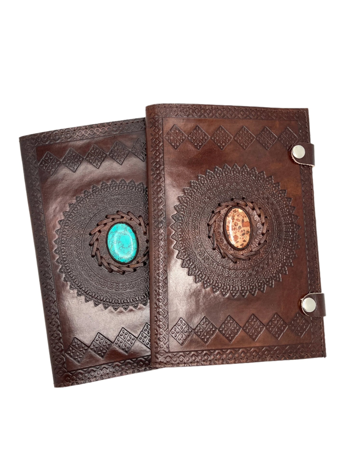 Camel Leather Gemstone Journal | Diamond Mandala | 9" x 6" x 1/2"