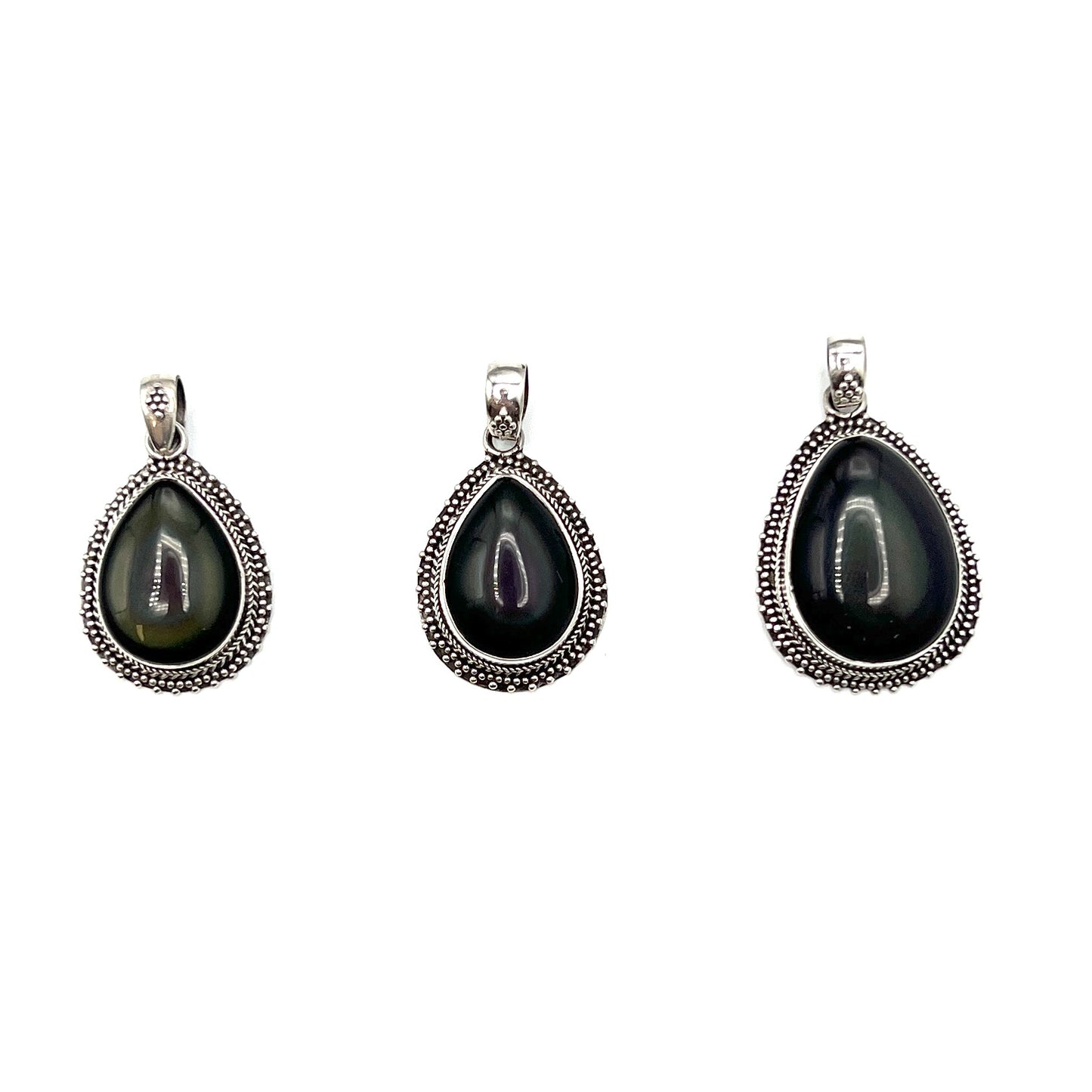 Sterling Silver Rainbow Obsidian Teardrop Pendants