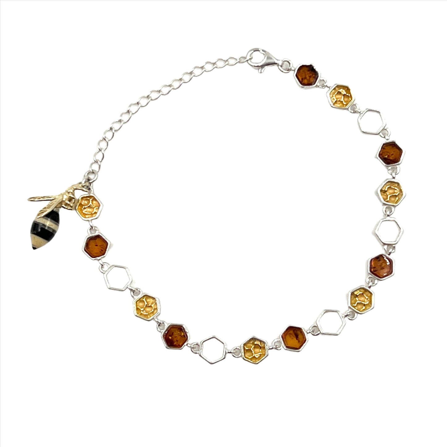 Sterling Silver Amber Honey Comb Bracelet