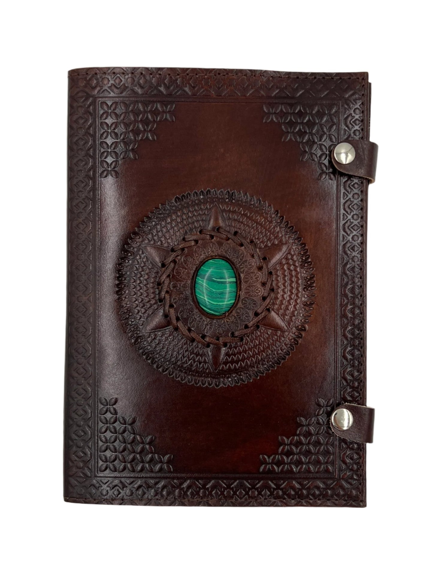 Camel Leather Gemstone Journal | Spiked Mandala | 10" x 7" x 1/2"