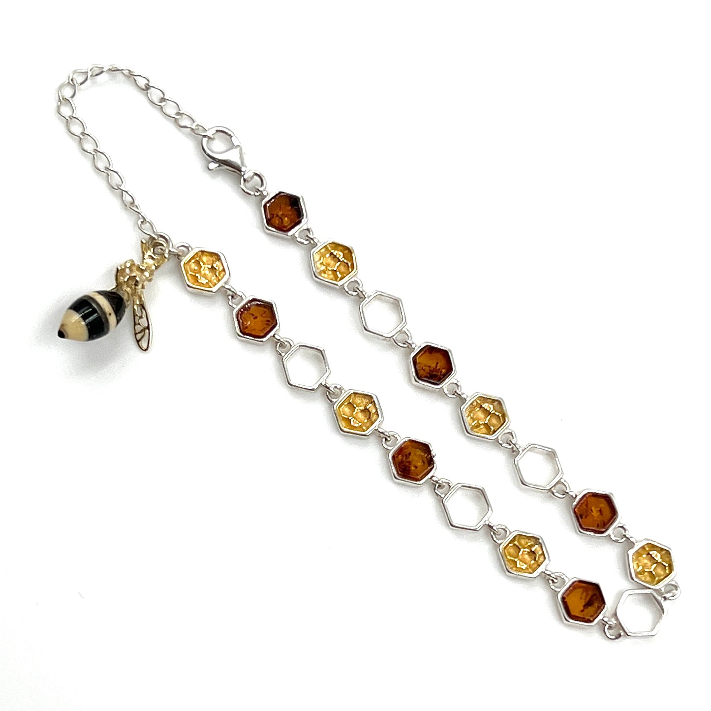 Sterling Silver Amber Honey Comb Bracelet