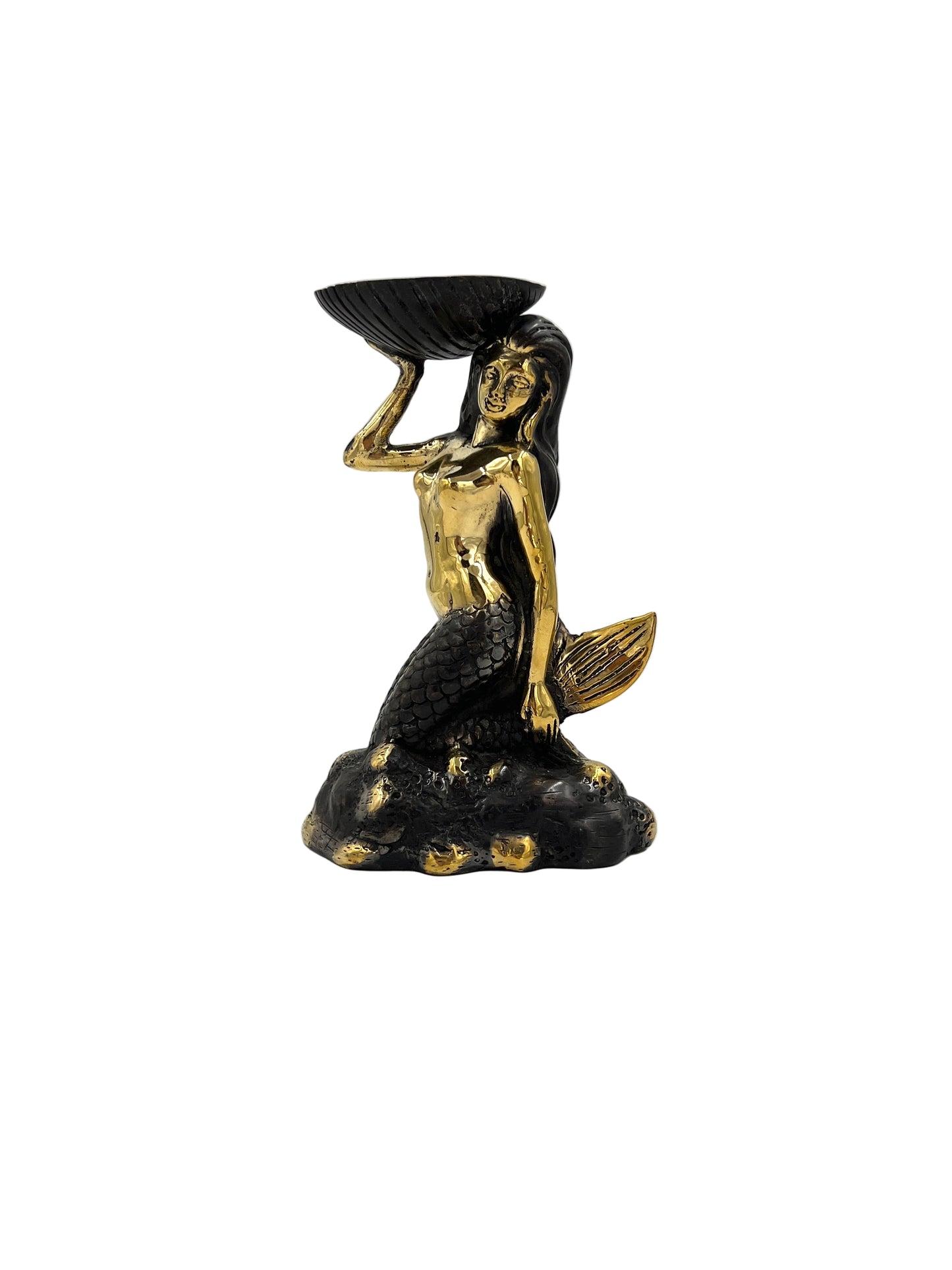 Oxidized Bronze Mermaid Holding Shell