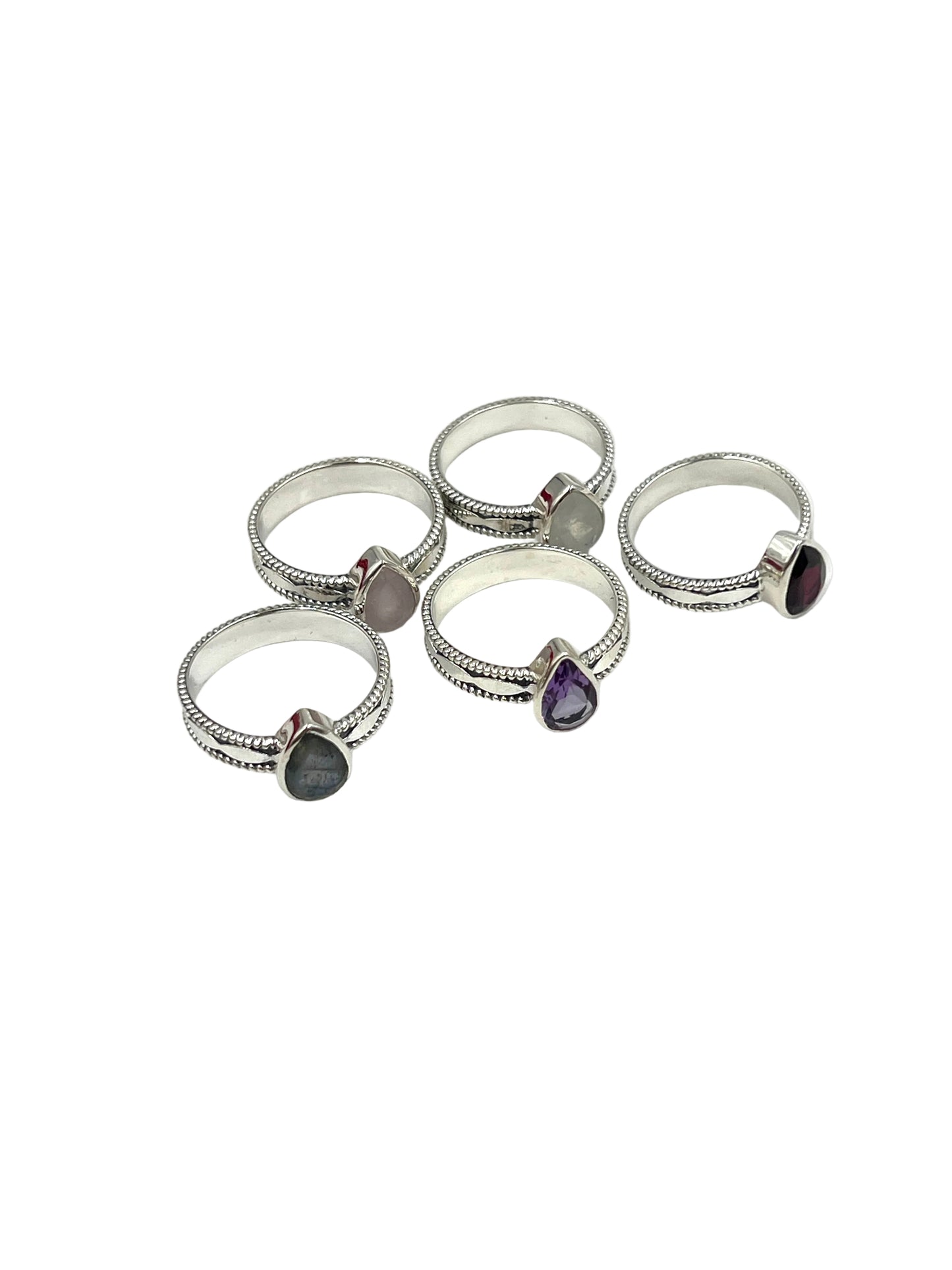 Faceted Teardrop Gemstone Rings