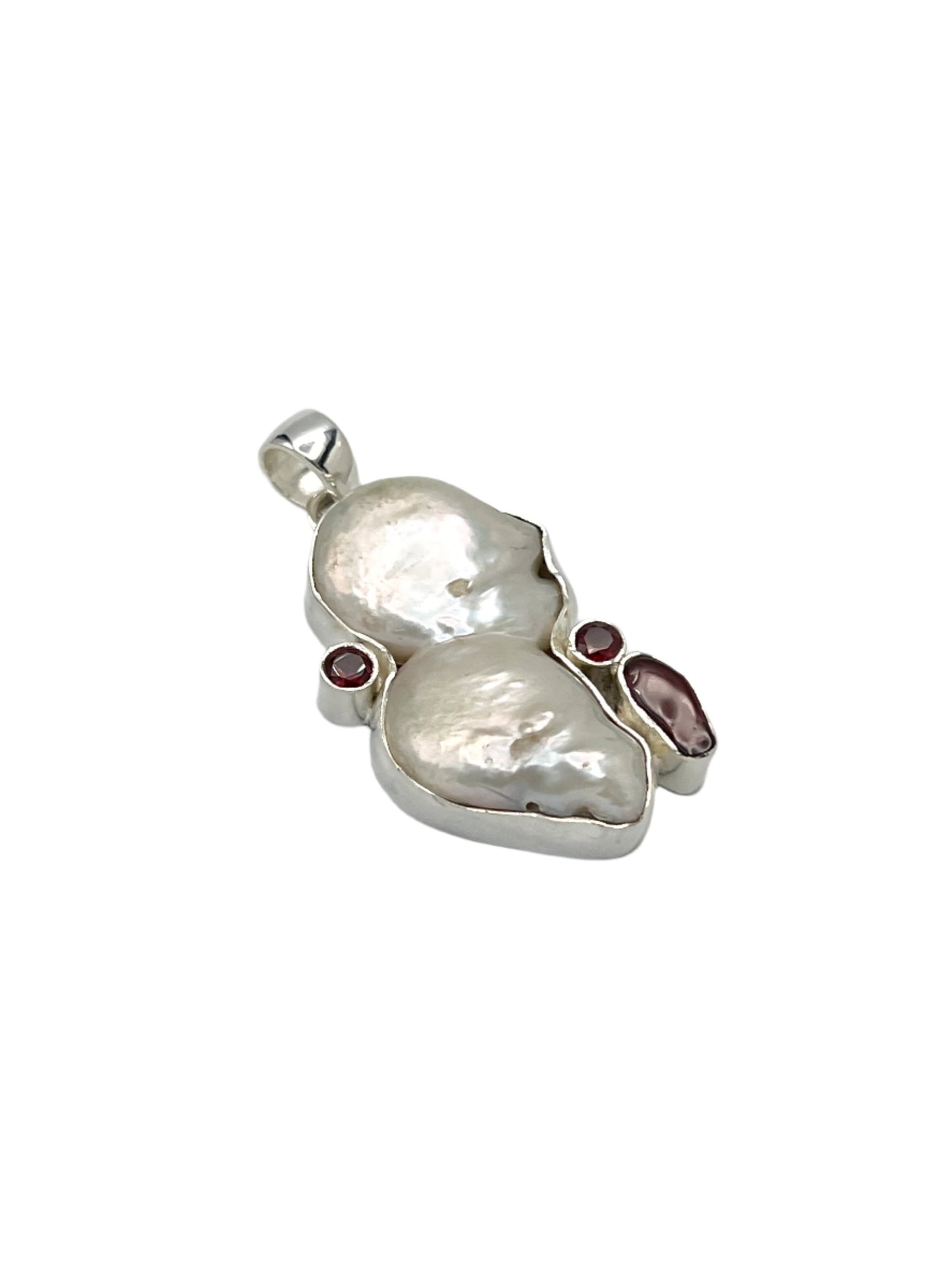 Sterling Silver Pearl & Garnet Pendants