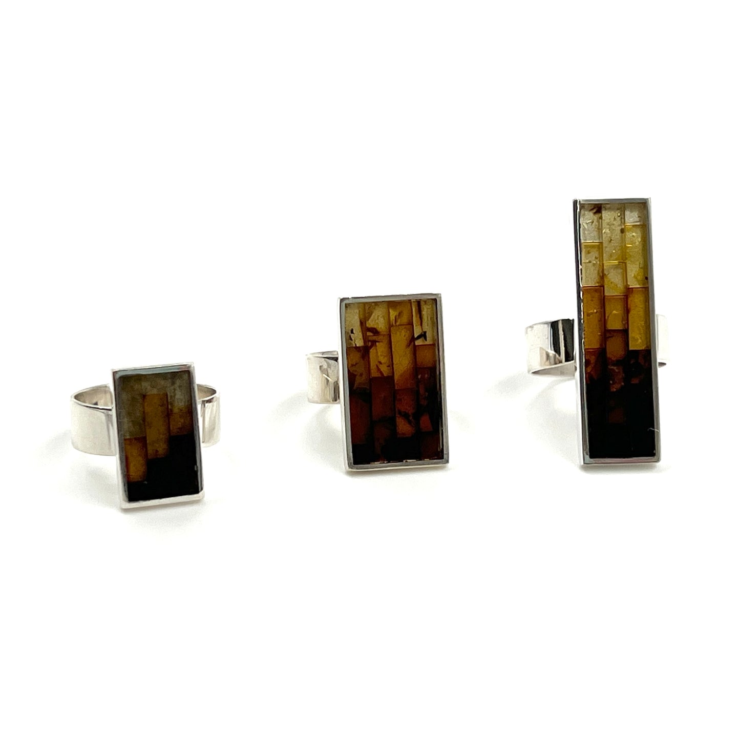 Sterling Silver Rectangle Amber Rings