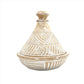Hand carved white bowl with lid, front view