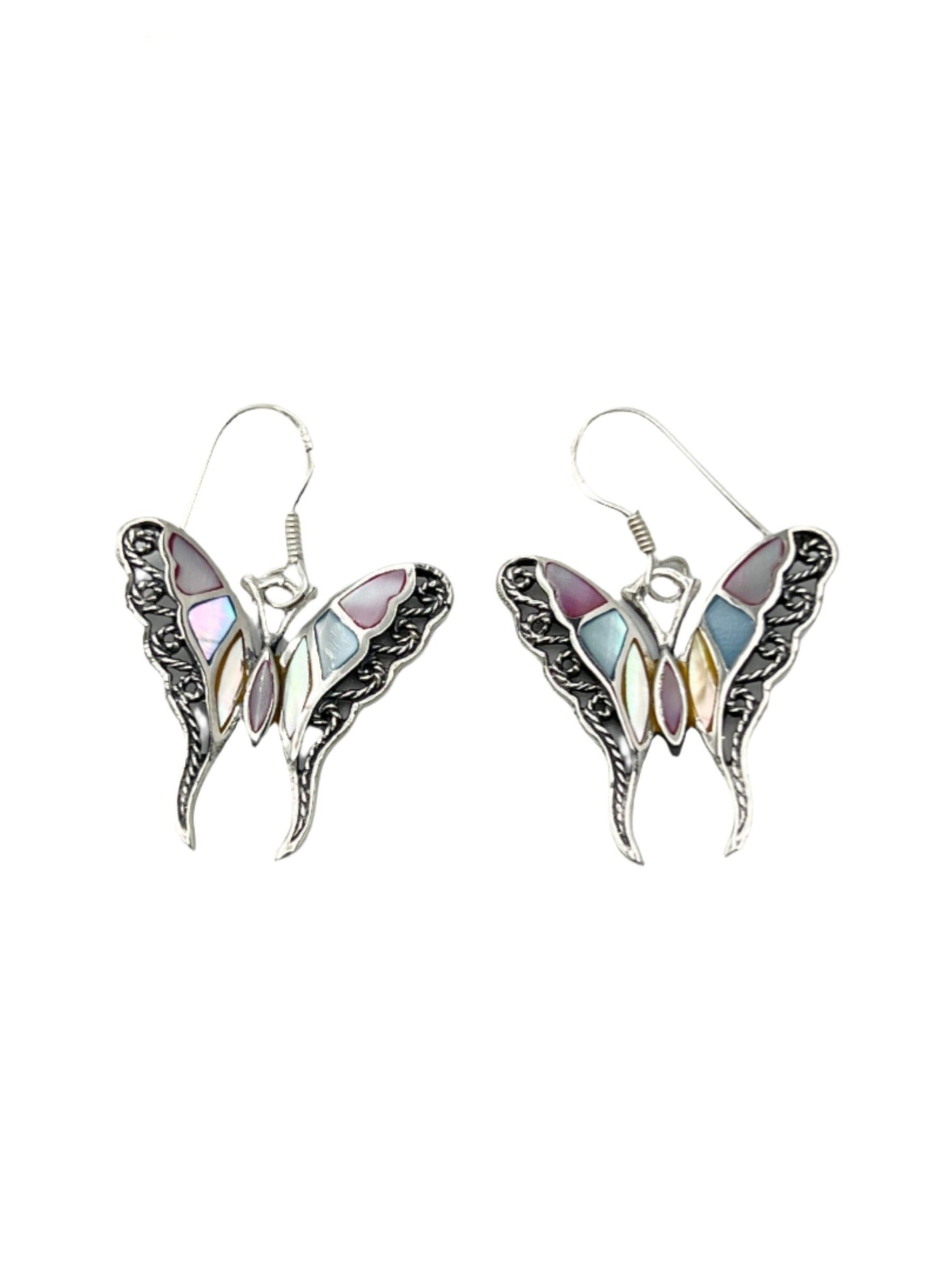 Sterling Silver Shell Filigree Butterfly Earrings