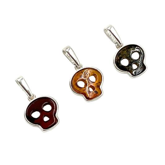 Sterling Silver Amber Skull Pendants