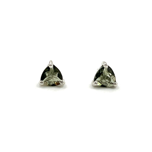 Sterling Silver Moldavite Triangle Studs