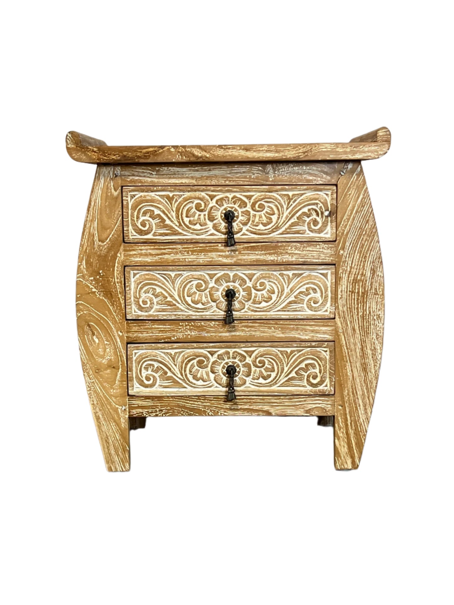 White Washed Teak 3 Drawer Nightstand