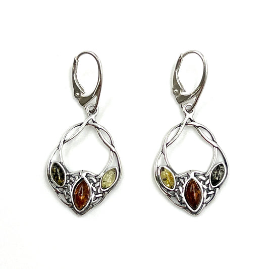 Tri Color Amber Celtic Earrings