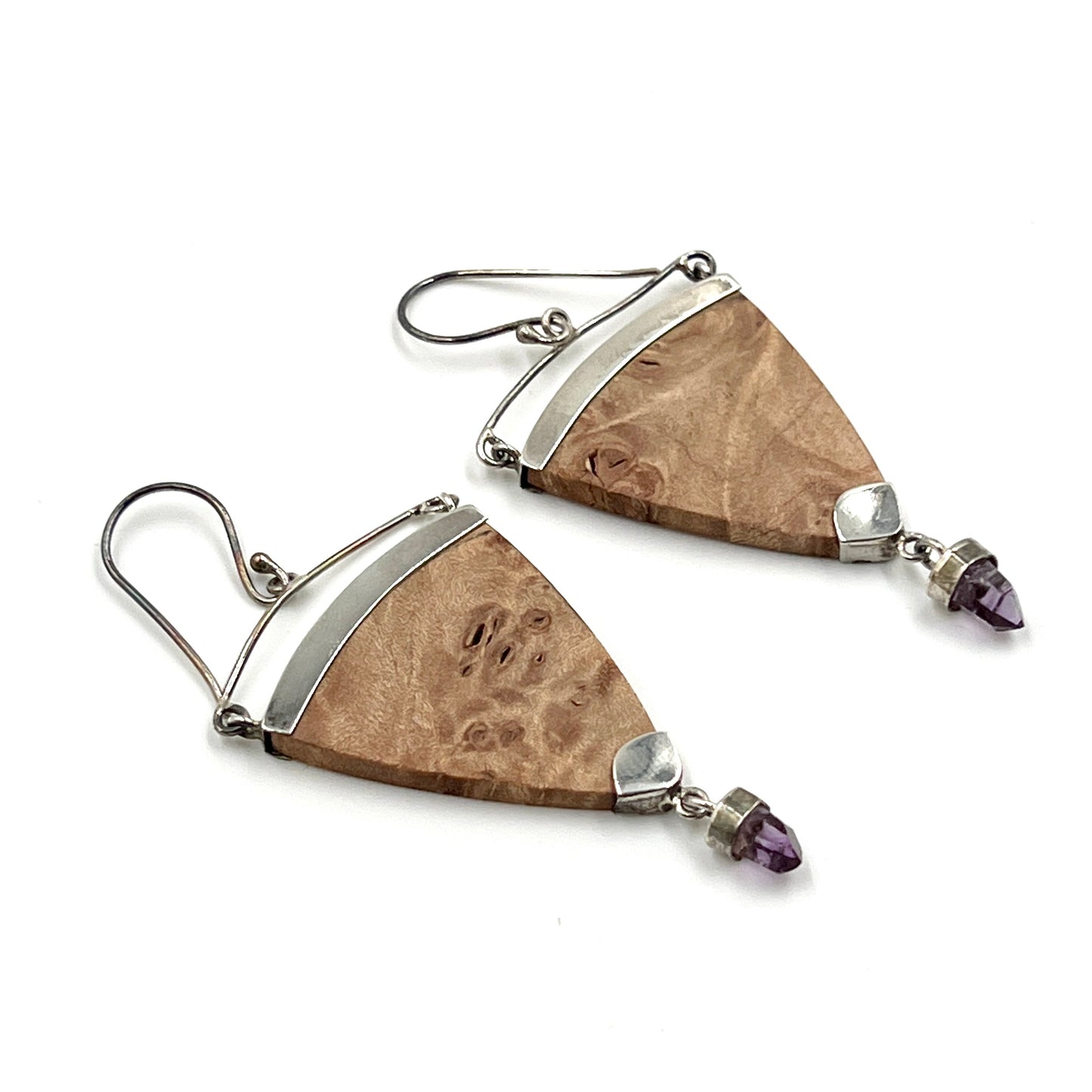 Sterling Silver Crystal & Burl Wood Earrings