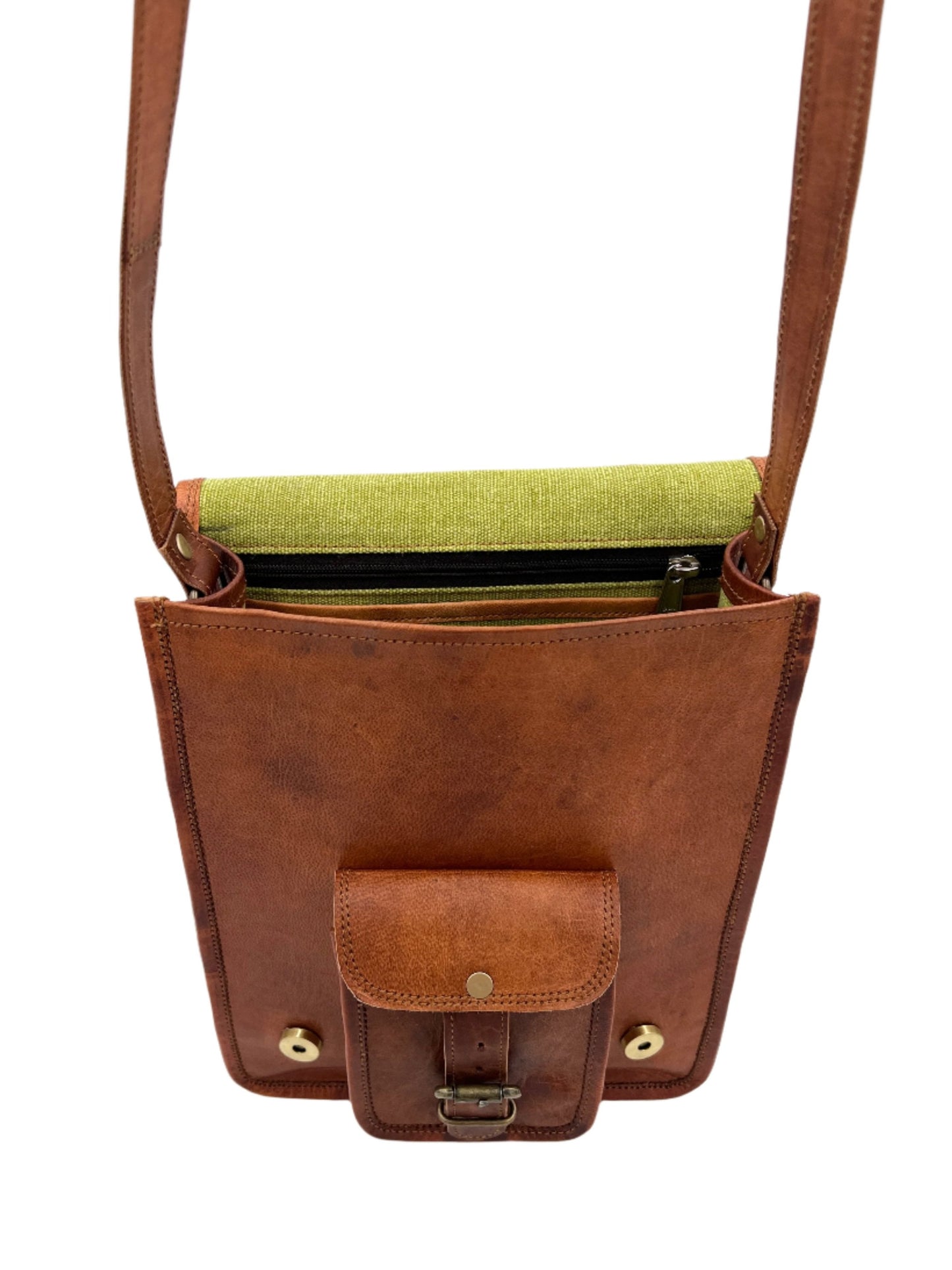 Camel Leather Cross Body Messenger Bag