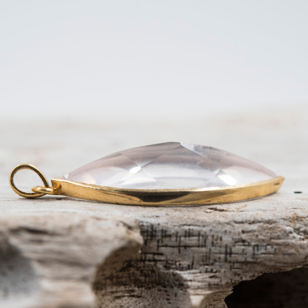 14 Karat Gold | Rose Quartz Marquise Cut Pendant