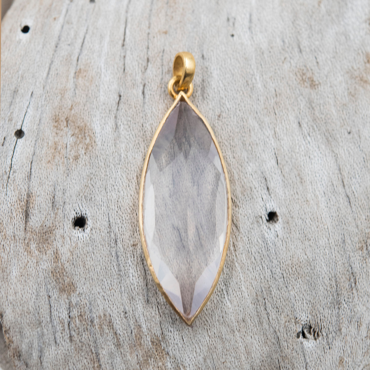 14 Karat Gold | Rose Quartz Marquise Cut Pendant