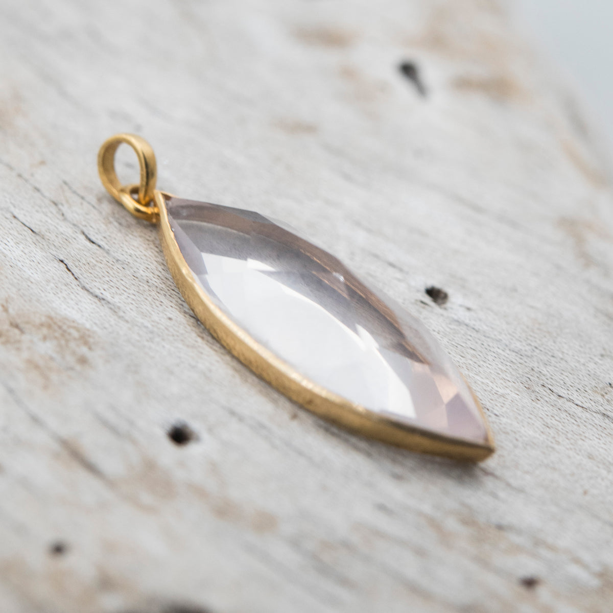 14 Karat Gold | Rose Quartz Marquise Cut Pendant