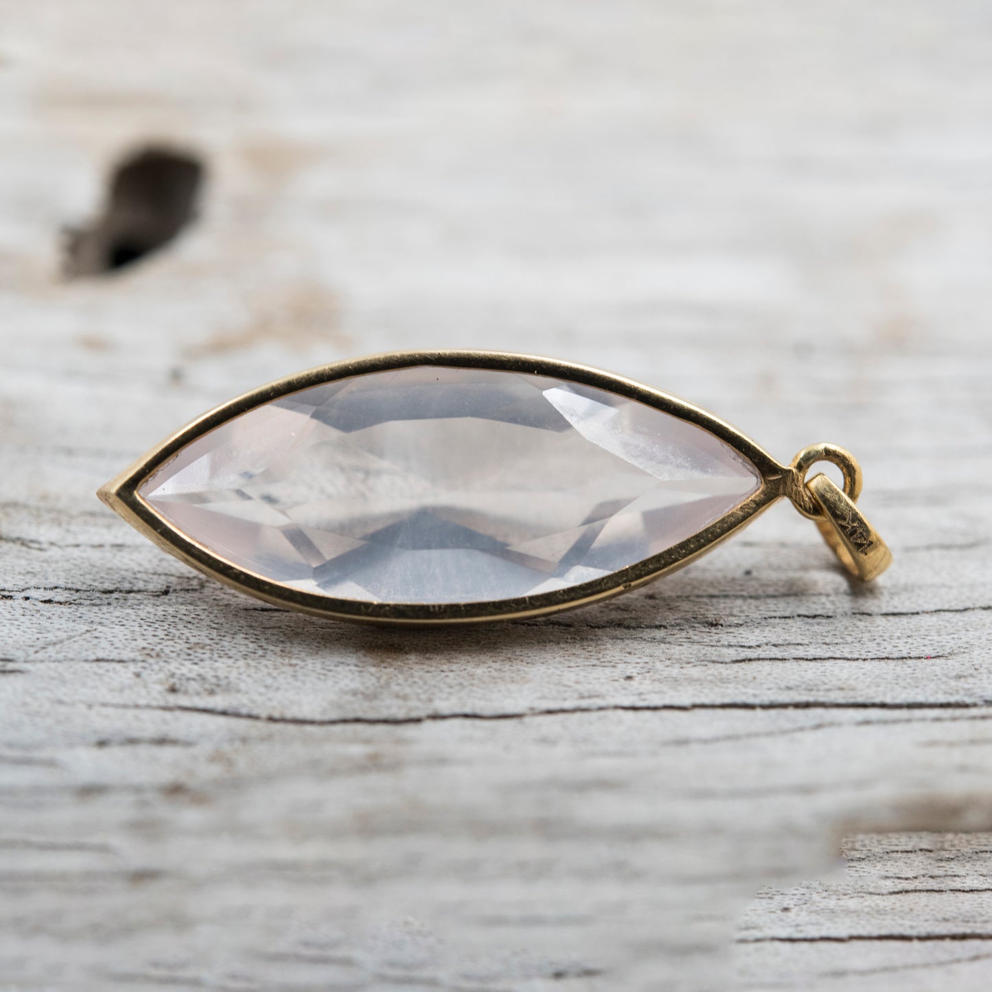 14 Karat Gold | Rose Quartz Marquise Cut Pendant