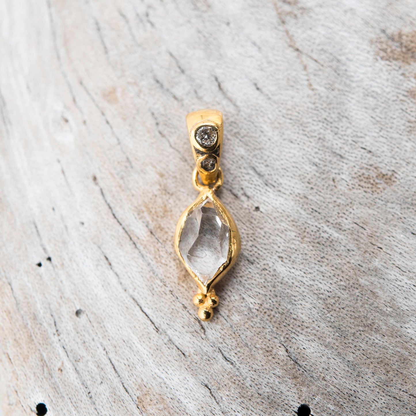 14 Karat Gold | Herkimer Diamond w/ faceted Diamonds Pendant Collection