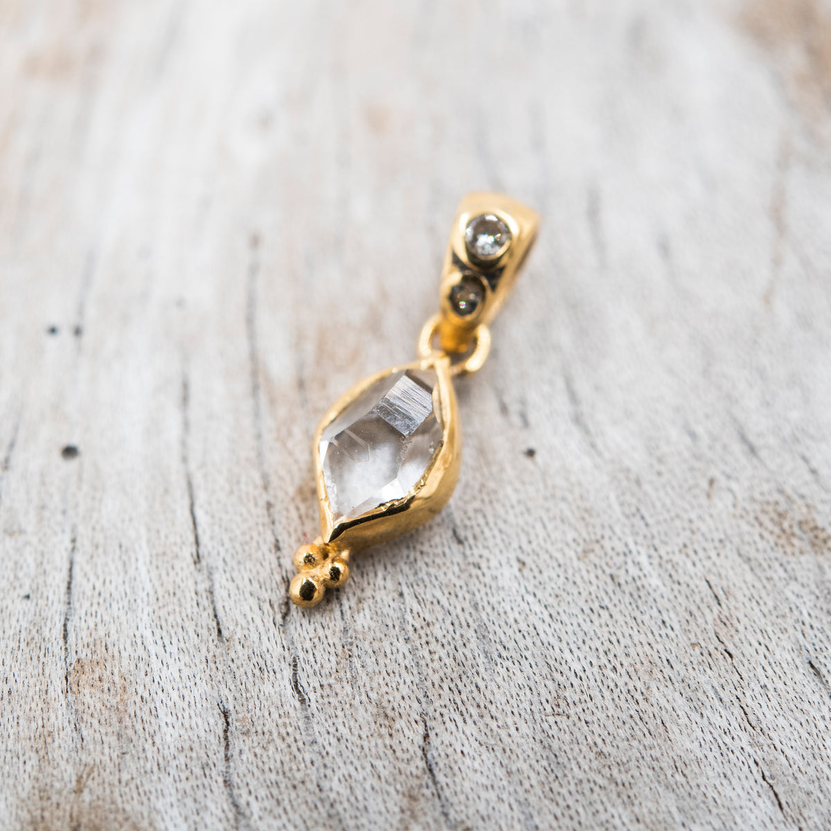 14 Karat Gold | Herkimer Diamond w/ faceted Diamonds Pendant Collection