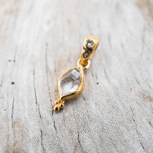 14 Karat Gold | Herkimer Diamond w/ faceted Diamonds Pendant Collection