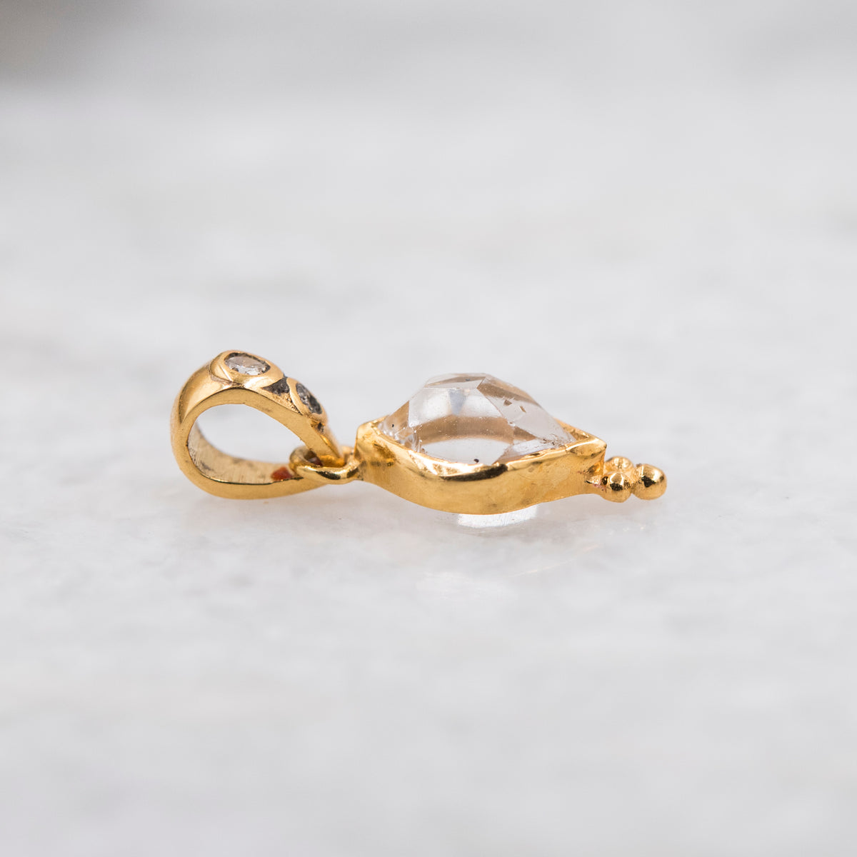 14 Karat Gold | Herkimer Diamond w/ faceted Diamonds Pendant Collection