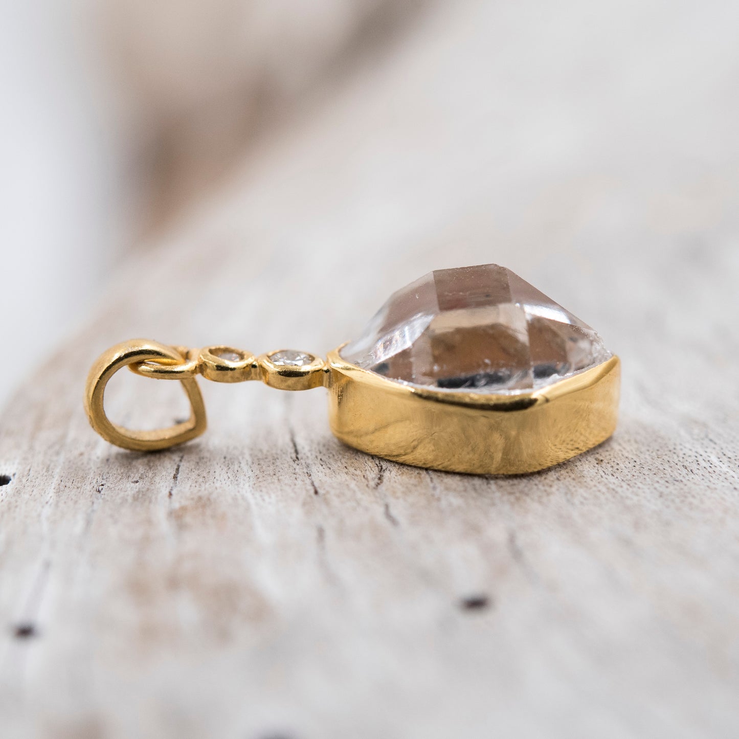 14 Karat Gold | Herkimer Diamond w/ faceted Diamonds Pendant Collection