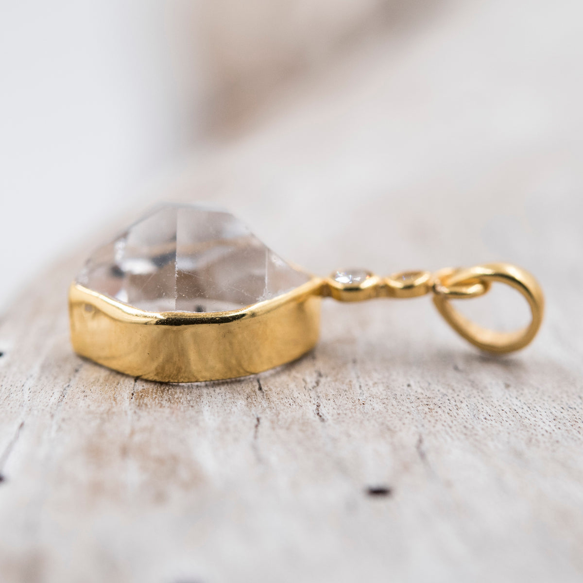 14 Karat Gold | Herkimer Diamond w/ faceted Diamonds Pendant Collection
