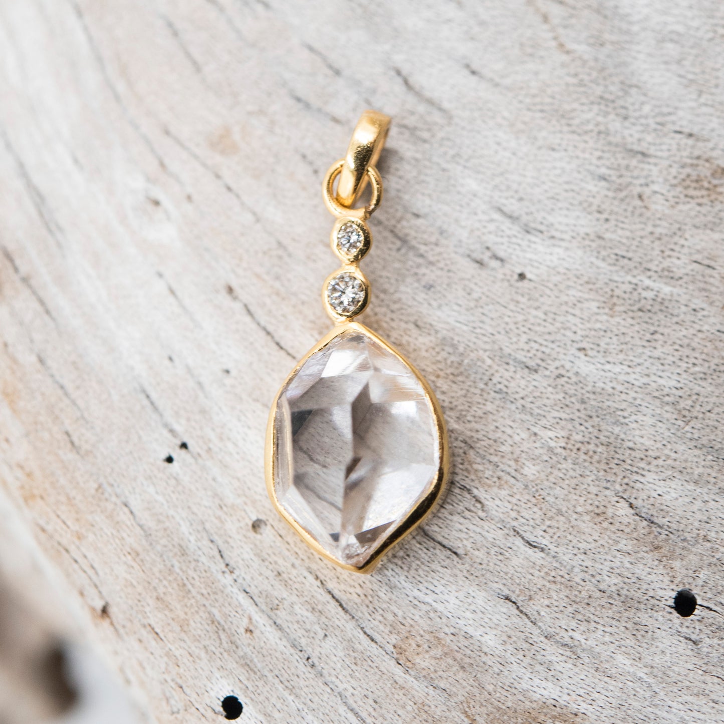 14 Karat Gold | Herkimer Diamond w/ faceted Diamonds Pendant Collection