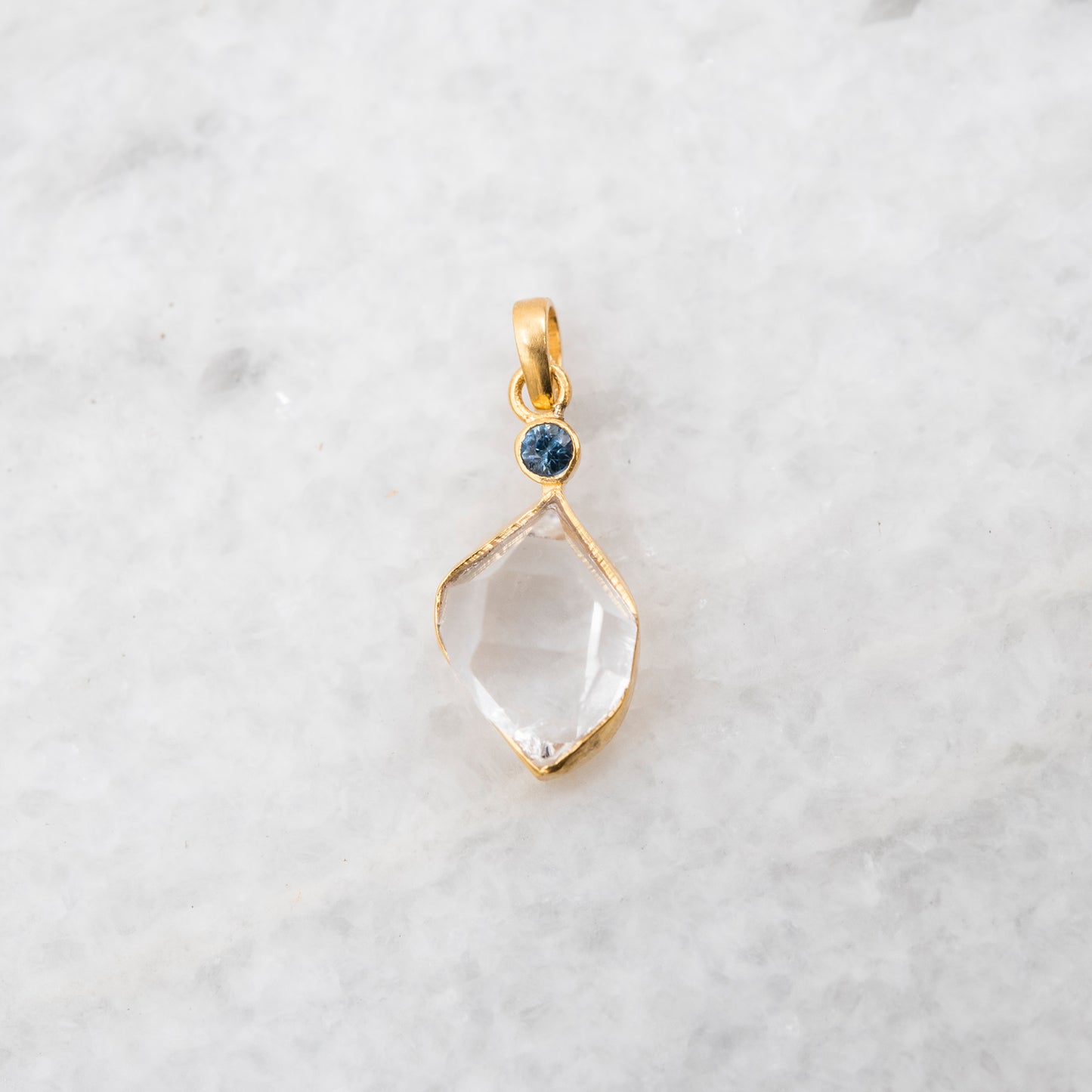 14 Karat Gold | Herkimer Diamond w/ faceted Sapphire Pendant Collection